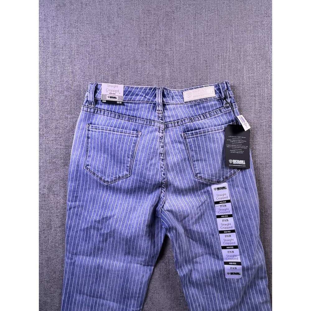 Rock & Roll‎ Jeans Women's 27x25 Straight Cropped Blue Pinstriped Stretch NWT - Picture 14 of 15